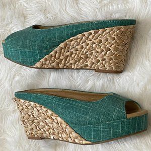 CL by Laundry 'Daysie" Date Night Teal Slip on Espadrille Peep toe Wedges 10